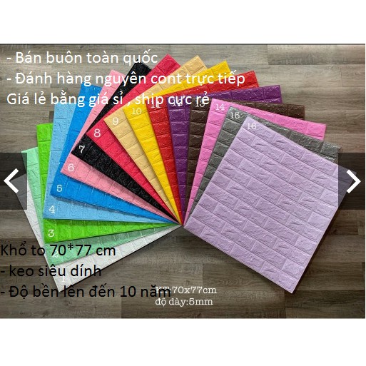 Xốp dán tường 3d giả gạch đủ màu giá gốc, kt 70*77cm
