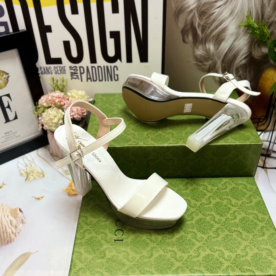 Giày Sandal Cao Gót Nữ Đế Vuông 12 Phân Đúp Trước T69
