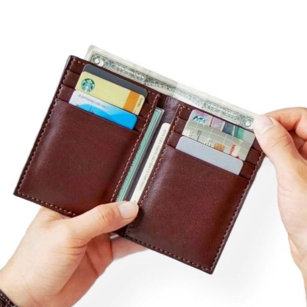 VÍ ĐỨNG DA BÒ THẬT 100% NÂU ĐỎ - DA BÒ PULL-UP