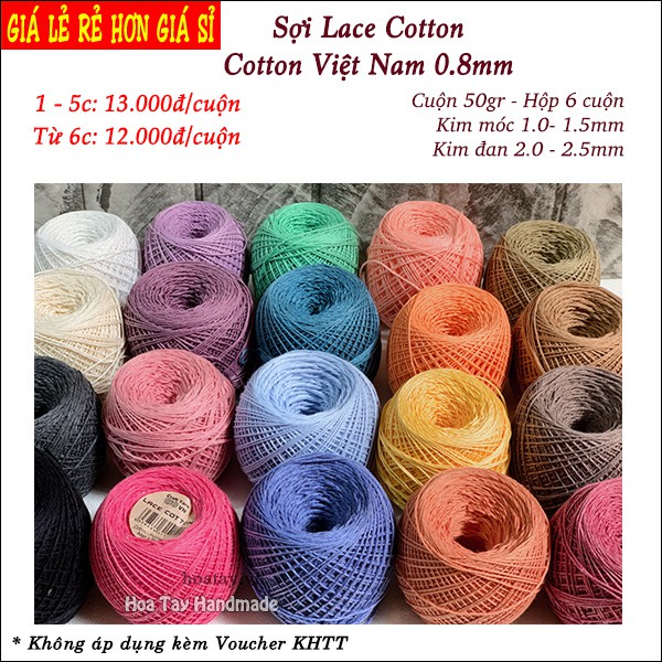 Sợi Lace Cotton - Cotton Việt Nam 0.8mm - Sợi Cotton đan móc áo, đầm - bảng màu 02