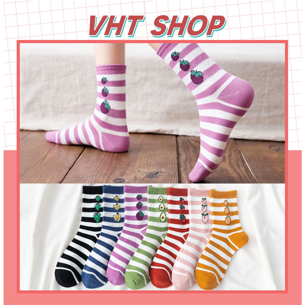 Tất cổ cao nữ, vớ cổ cao nữ hoạ tiết kẻ trái cây xinh xắn TC70 - VHT SHOP