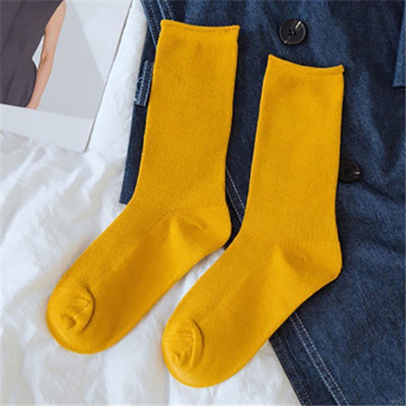 Đôi tất cotton màu trơn phong cách Hàn Quốc cho nữ