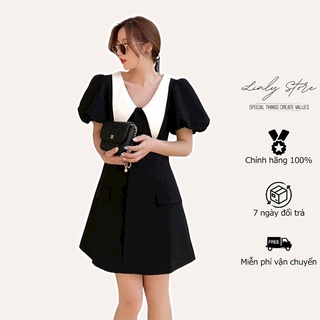 Váy sơ mi nữ dáng ngắn Linly Store ôm eo tay phồng tôn dáng V-CN