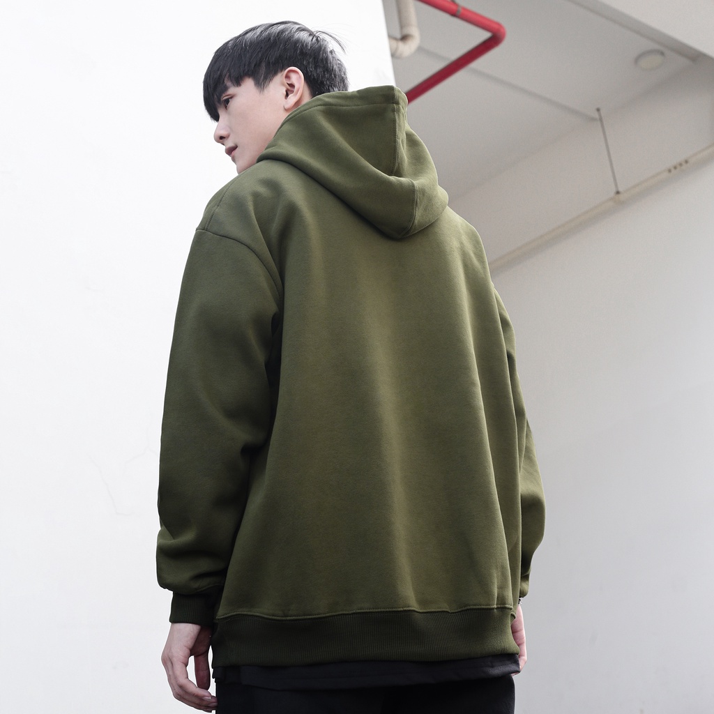 Áo Hoodie Màu Xanh Rêu Thêu Logo Champion Sắc Nét Phía Trước Chất Liệu Nỉ Bông Cotton-Form Rộng Rãi Unisex Nam Nữ