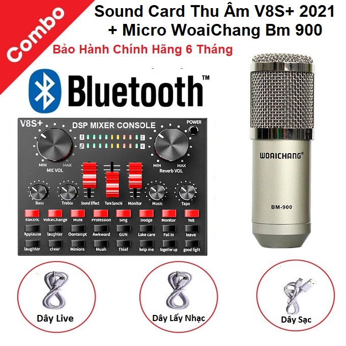 Trọn Bộ Sound Card V8s+ 2021 Và Micro Bm 900 Hát Livestream - Karaoke - Thu âm - Học Trực Tuyến - Bán Hàng Online BH6T