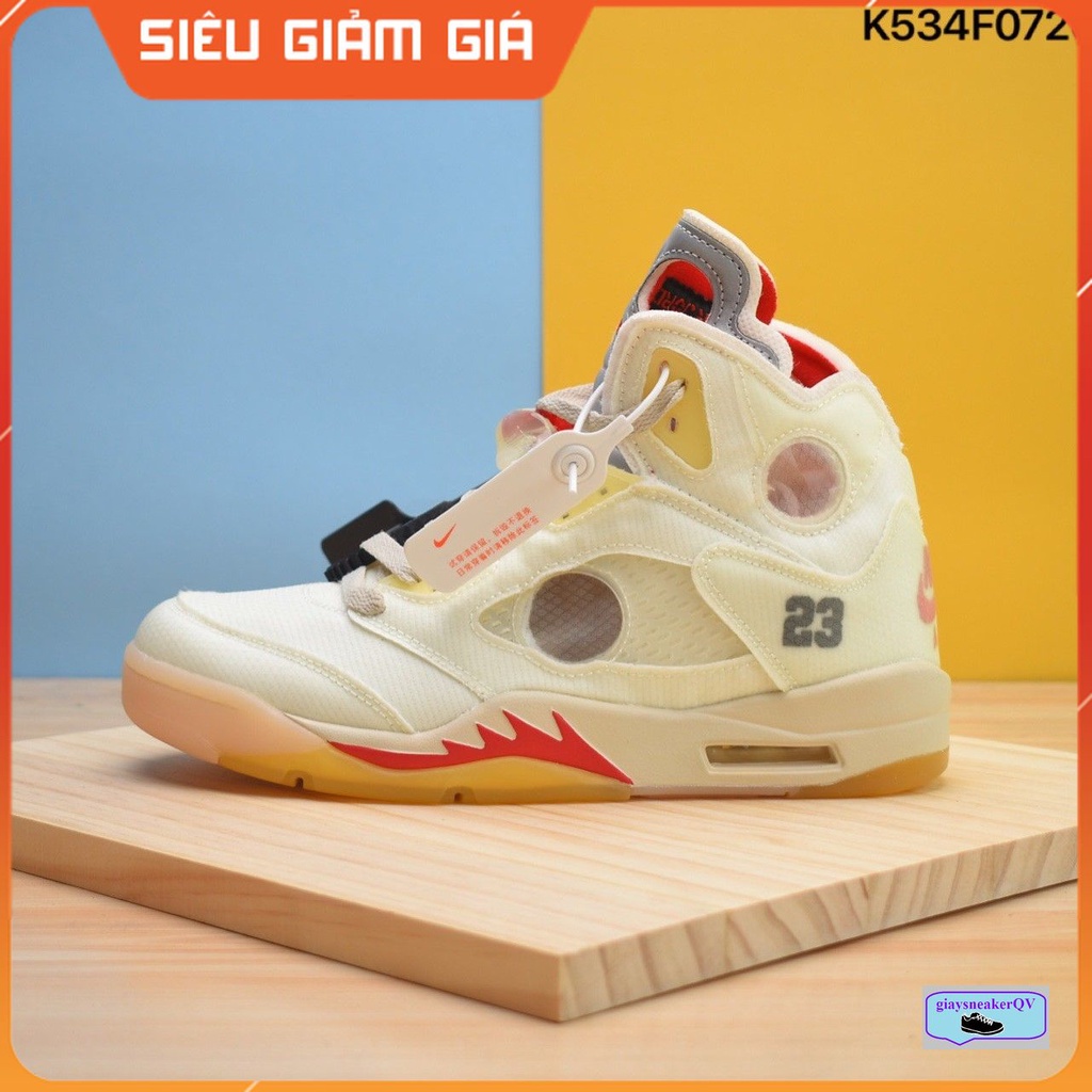 Giày thể thao Air Jordan 5 Retro Off White Sail trắng hồng siêu đẹp, siêu chất cho nam và nữ