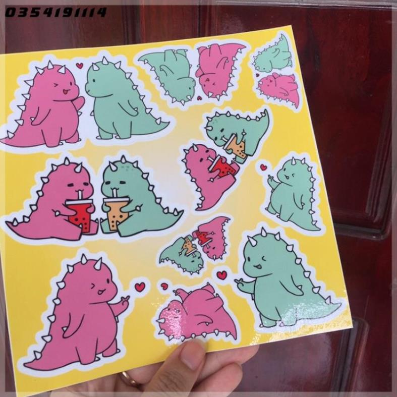 Hình dán khủng long cute. Decal sticker dán nón bảo hiểm, điện thoại, xe đạp, xe máy. Logo dễ thương HOT