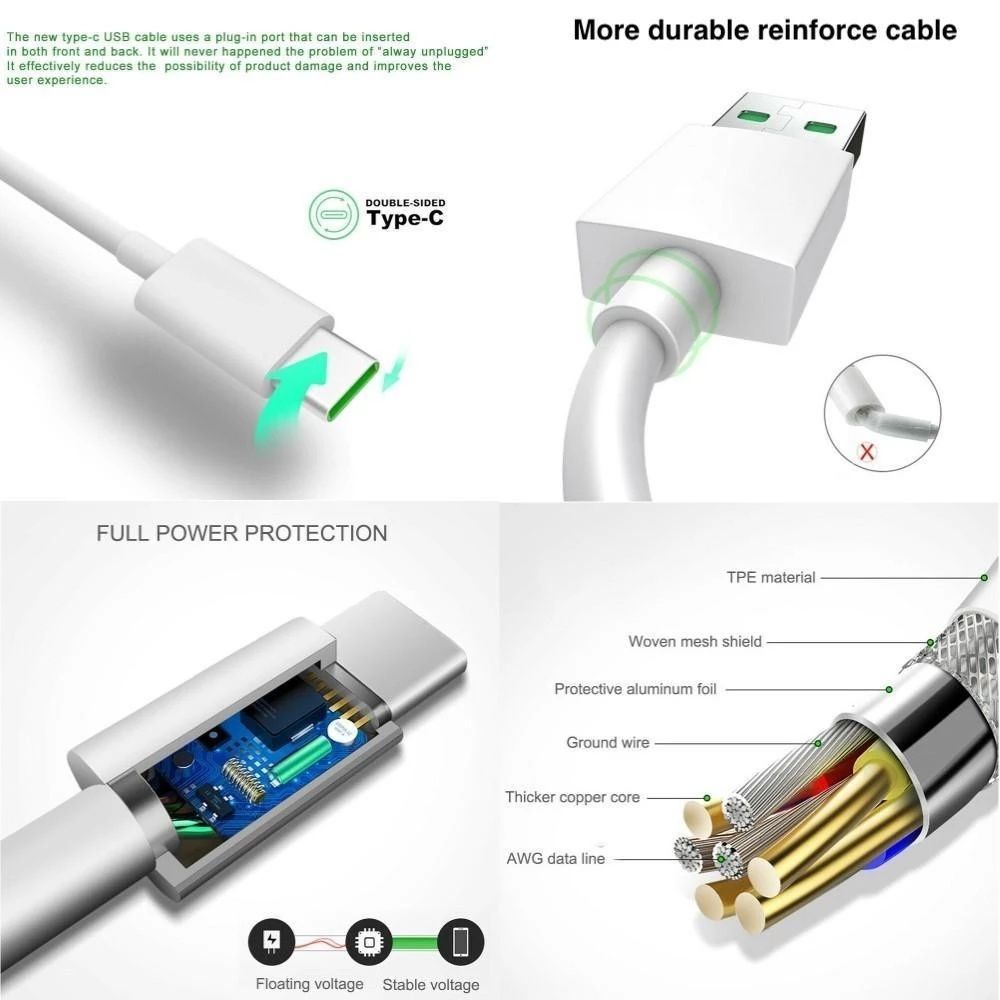 Cáp sạc/ Củ sạc nhanh Micro USB Type-C 20W 5V/4A 5V/2A cho OPPO VOOC