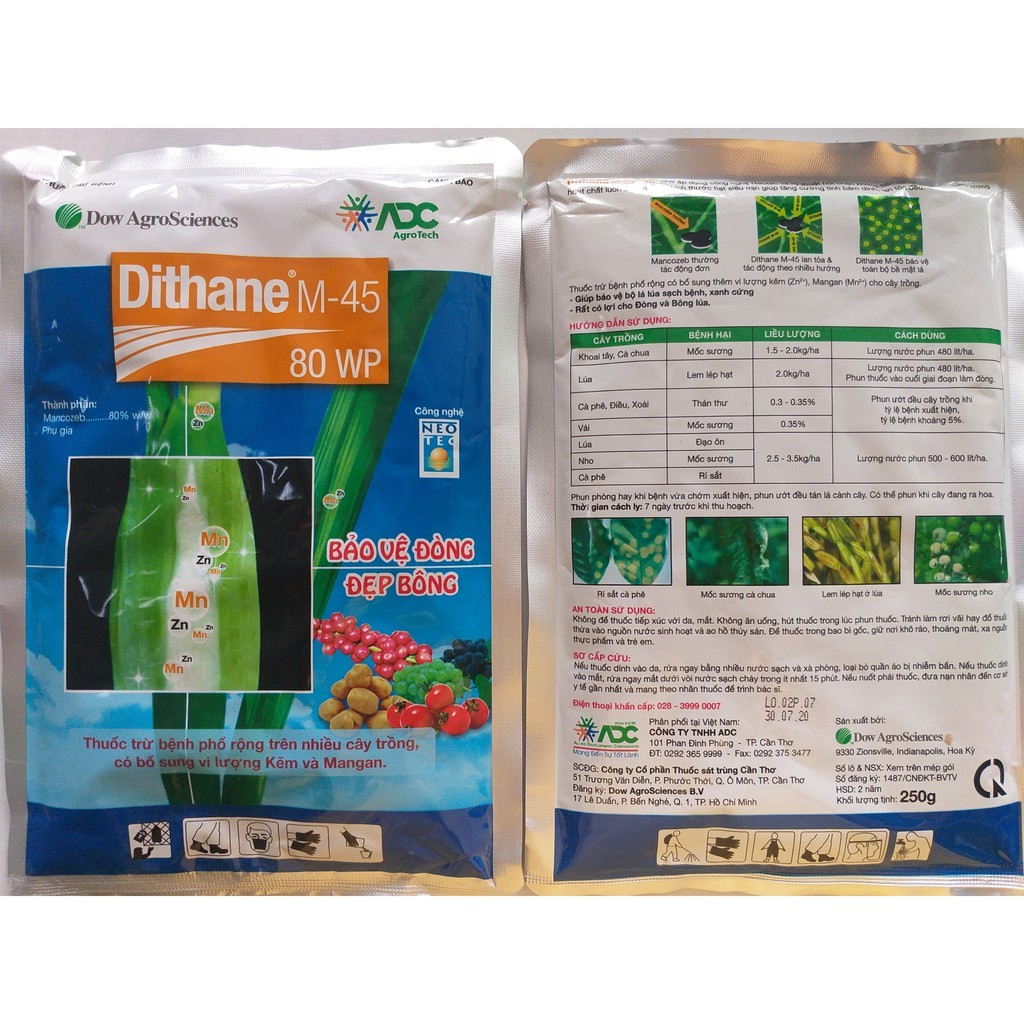 Thuốc trừ bệnh cây trồng phổ rộng Dithane M-45 - 80WP - 250gr