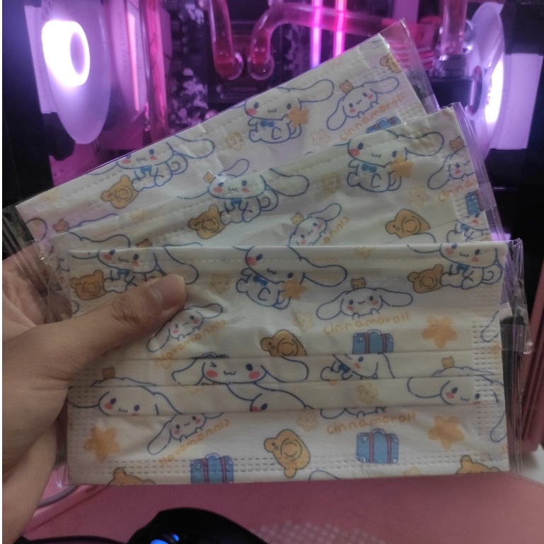 Set 10 khẩu trang Anime in hình Cinnamoroll hồng xanh, Hello Kitty đáng yêu