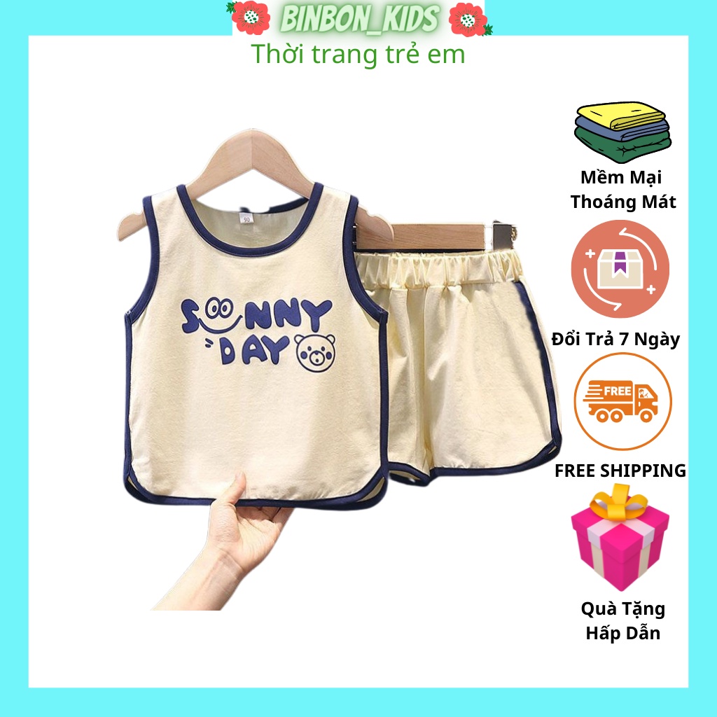 Bộ Sát nách cho bé.Quần Áo Bé Trai Bộ Ba Lỗ Sunny Day Cotton Cao Cấp Từ 7-28kg - BONBIN KIDS