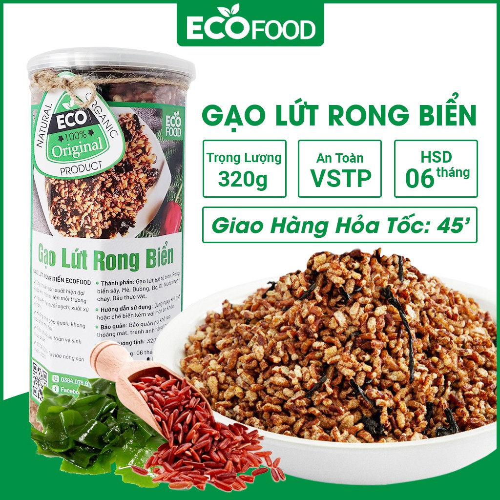 Gạo Lứt Sấy Rong Biển Giảm Cân 320G Ecofood , Đồ Ăn Vặt Việt Nam, An Toàn Vệ Sinh Thực Phẩm