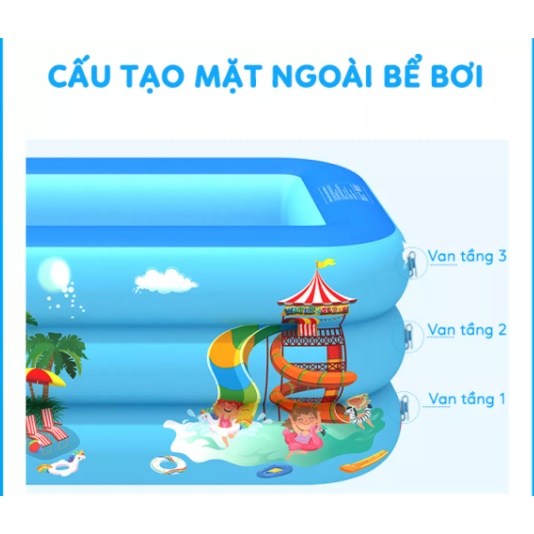 Bể bơi phao cho bé 3 tầng loại 2m1 và 2m6 Hồ bơi cho bé và người lớn đáy 2 lớp chống trượt an toàn cho bé