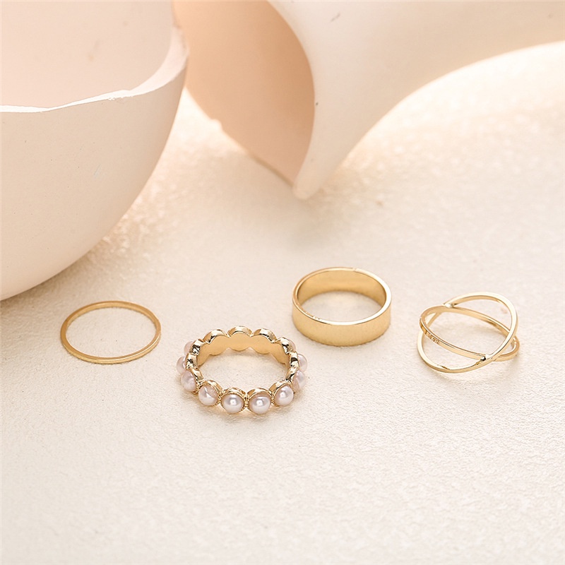 Bộ 4 Nhẫn Hở Đính Ngọc Trai Nhân Tạo Cổ Điển Cho Nữ