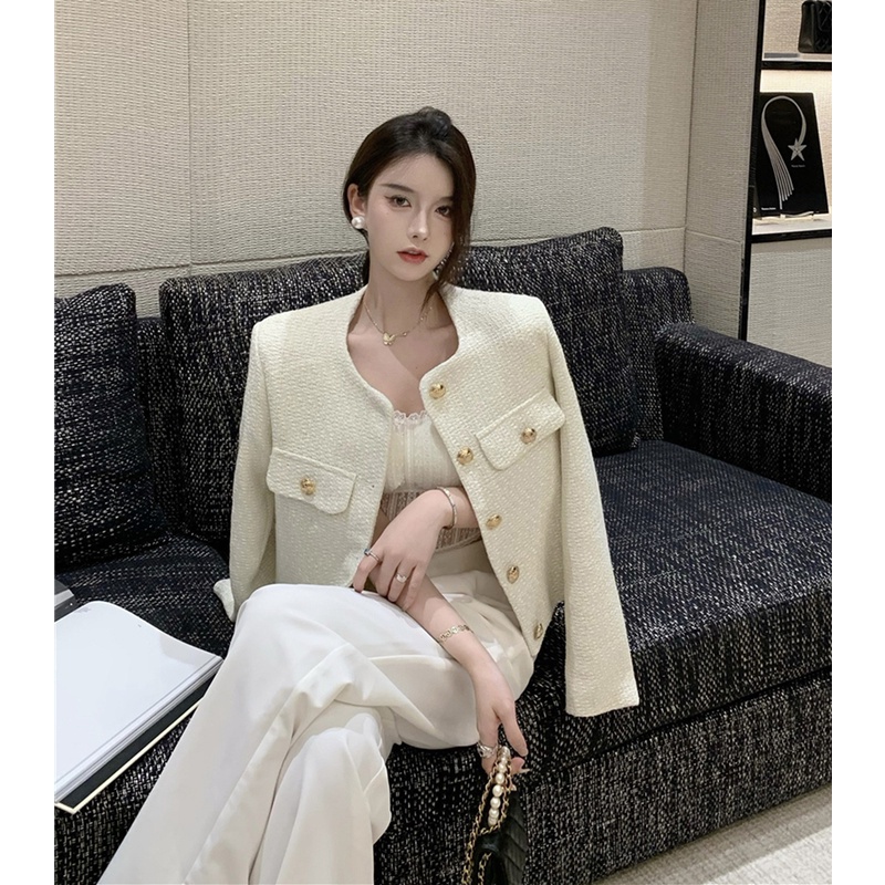 Áo dạ nữ tweed ngắn Hàn Quốc trắng ADN003