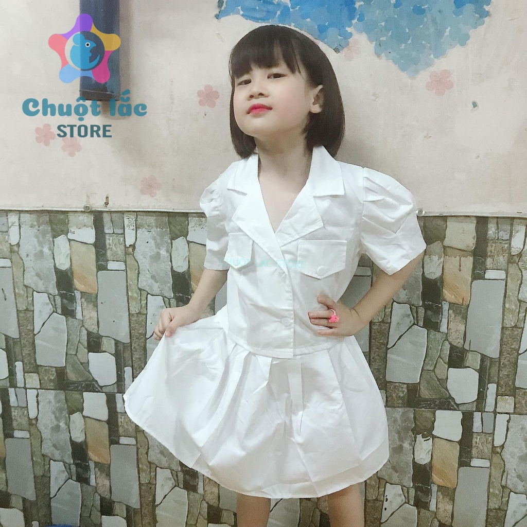 Sét Váy Cho Bé Gái Kiểu Vest Size Đại Kate Lụa 15-30Kg