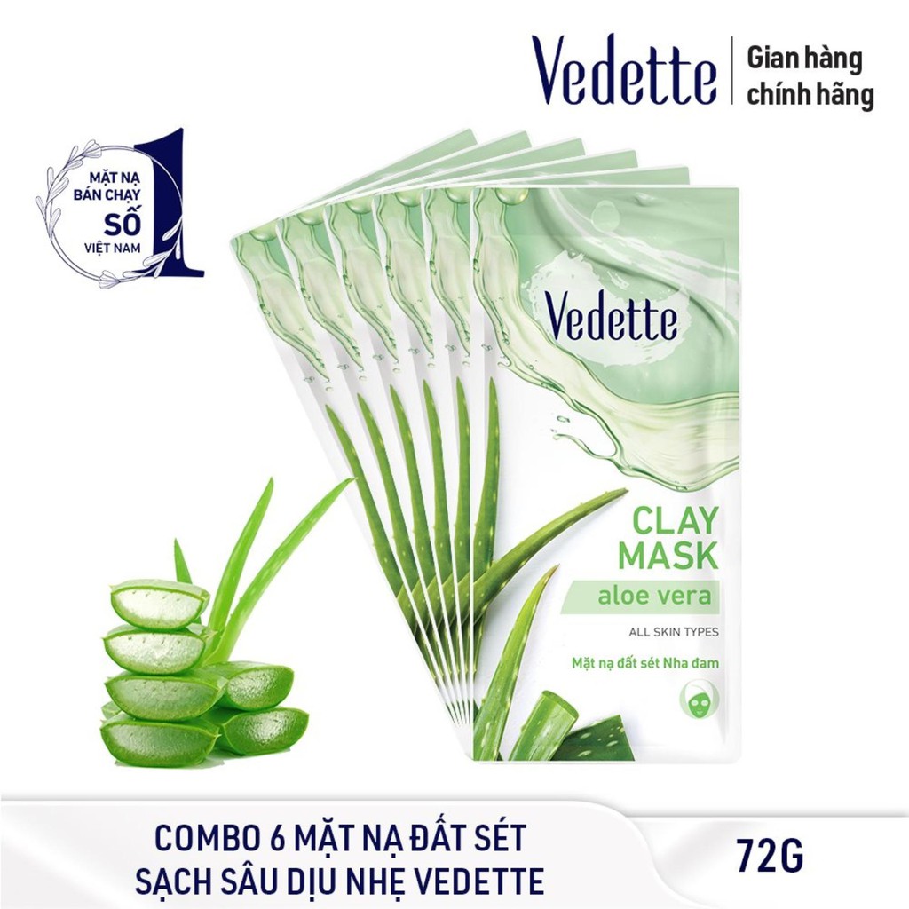 COMBO 6 MẶT NẠ ĐẤT SÉT NHA ĐAM 12g VEDETTE - THANH LỌC &amp; LÀM ẨM DA - TPMY122