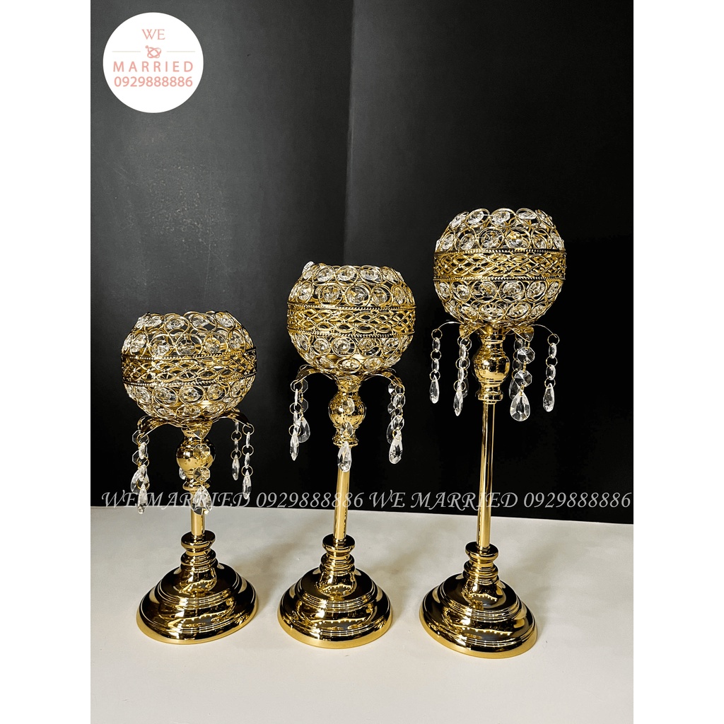 Bộ 3 Chân Nến Đính Đá Pha Lê - CN008