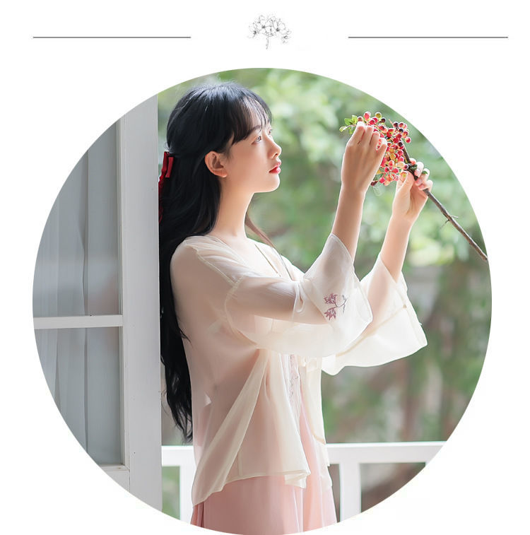 Áo khoác voan thêu họa tiết cổ trang thanh lịch cho nữ 7719