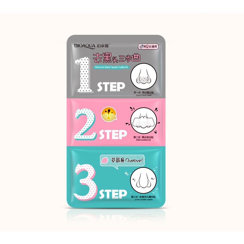 Set lột mụn đầu đen 3 bước BIOAQUA sạch mụn đầu đen, dưỡng ẩm, làm trắng, se khít lỗ chân lông, kiểm soát dầu SPU153