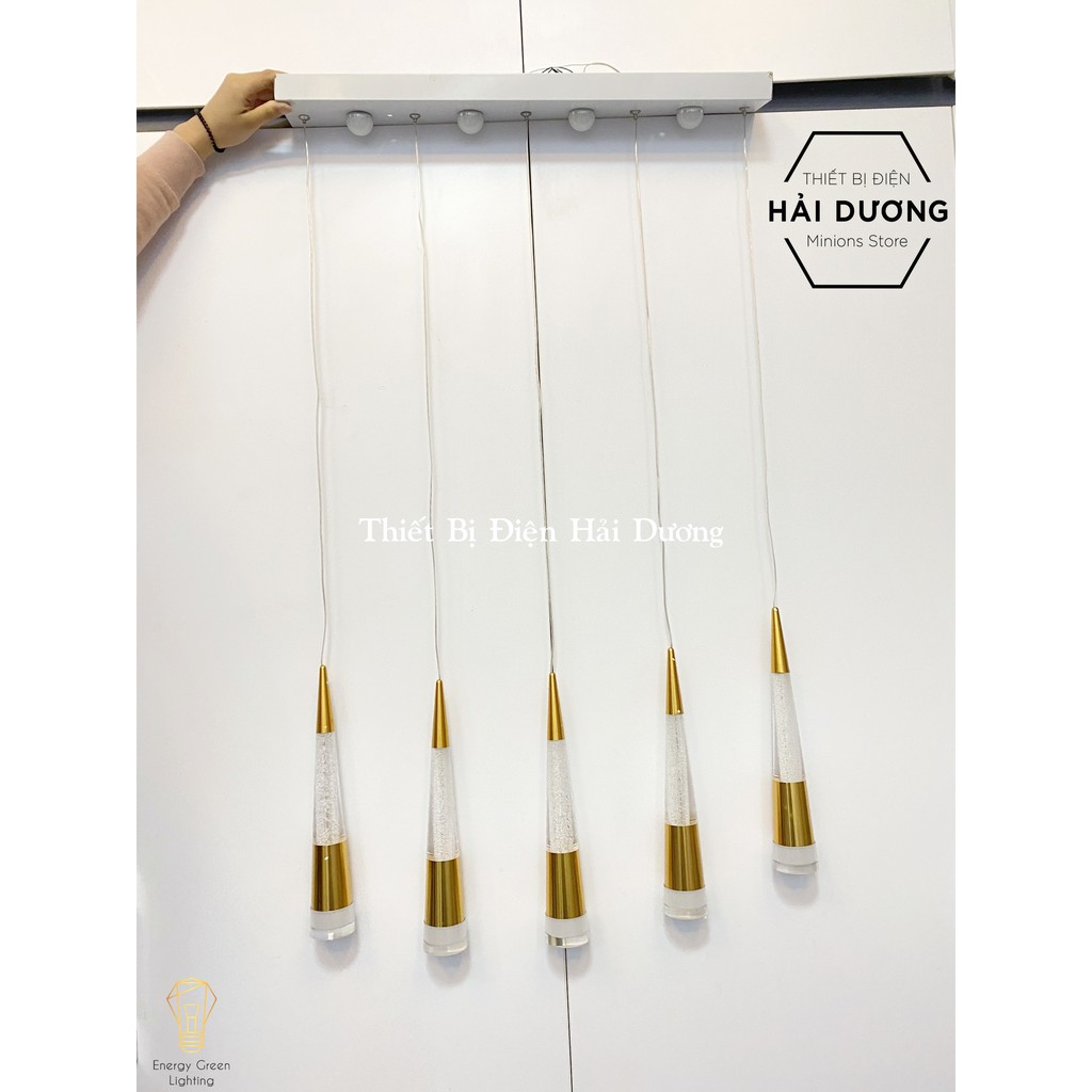 Bộ 5 Đèn Thả Trần Thủy Tinh Hình Ống DGT-099 - Có Đế Đèn Phát Sáng - Ánh Sáng Vàng - Energy Green Lighting