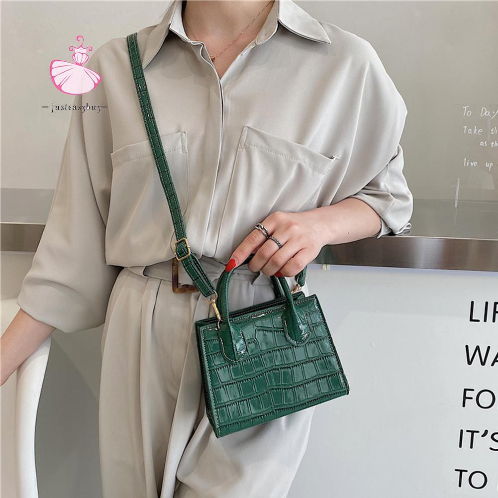 COD❤Retro Women Alligator Pattern Pure Color PU Shoulder Bag Top-handle Handbag