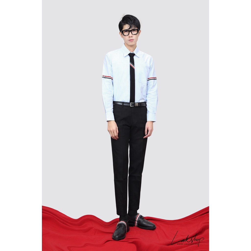 Áo sơmi T.B  Blue University Stripe Grosgrain Armband Oxford Shirt