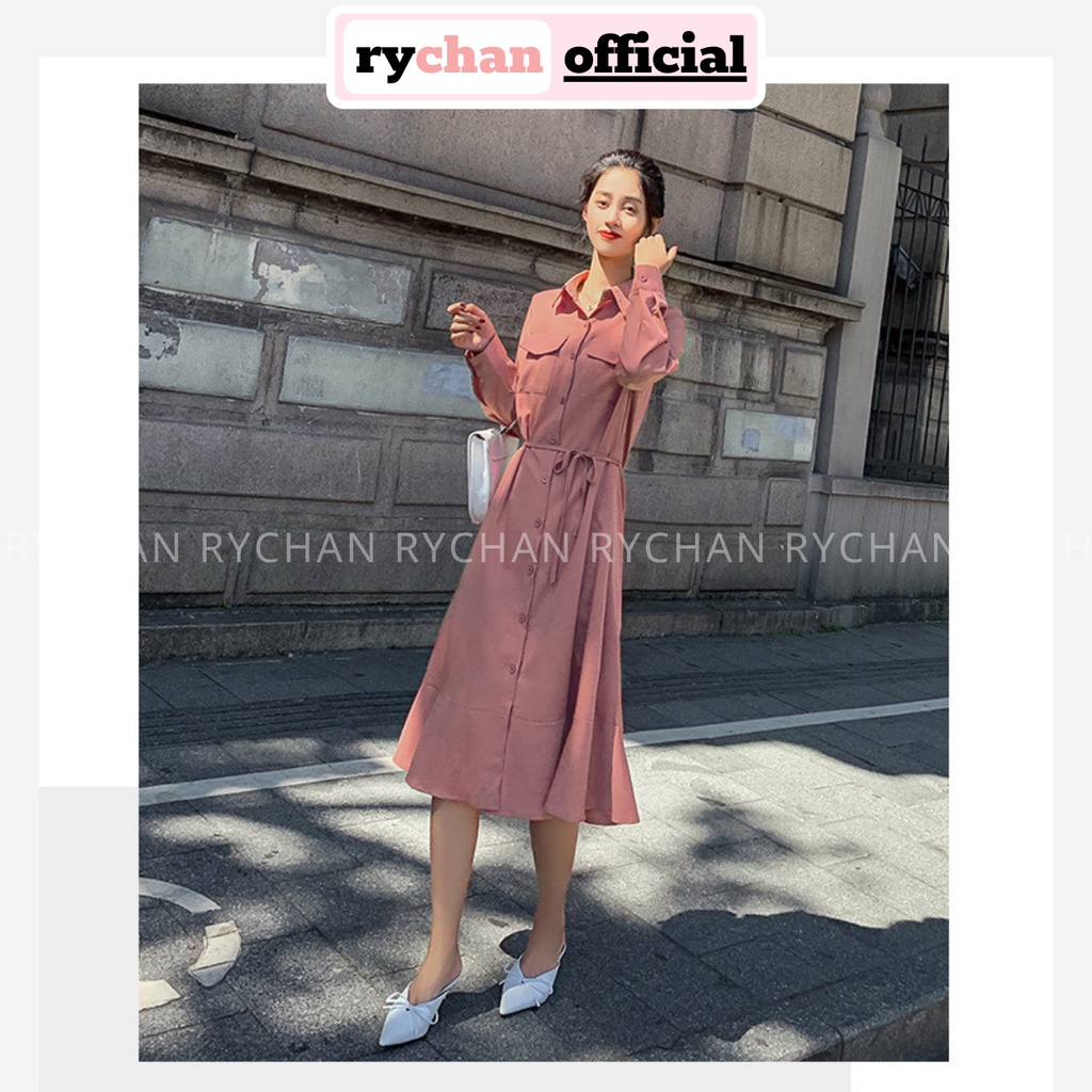 Đầm Pháp Hepburn Nữ Phong Cách Cổ Sơ Mi Đuôi Cá Dài Tay