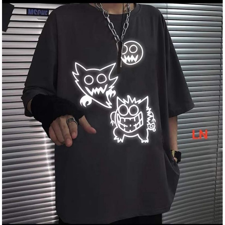 Áo Thun Đen In Hình 2 Con Thú Siêu Cá Tính, Áo Thun Form Thụng Tay Lỡ