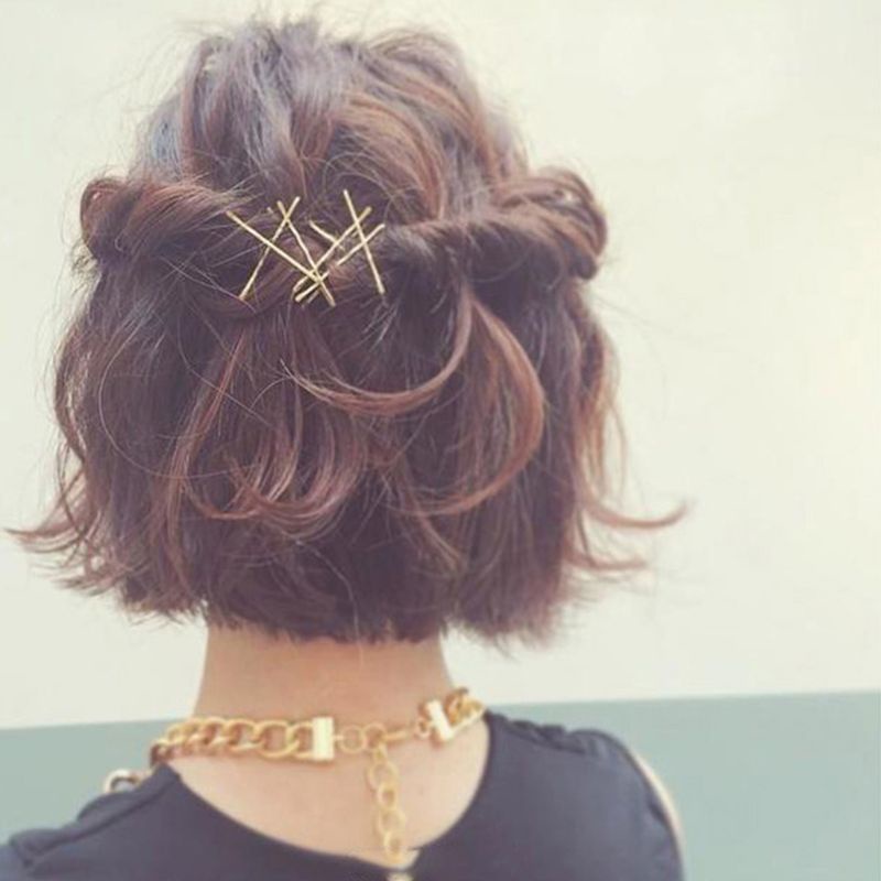 Set 12 Kẹp Tóc Hợp Kim Màu Vàng Đồng Phong Cách Tối Giản Cho Nữ