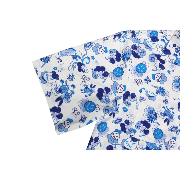 Bán Chạy Nhất DR * W Áo Sơ Mi Tay Ngắn In Hình Mặt Cười Màu Xanh Danube Kích Thước Lớn Unisex