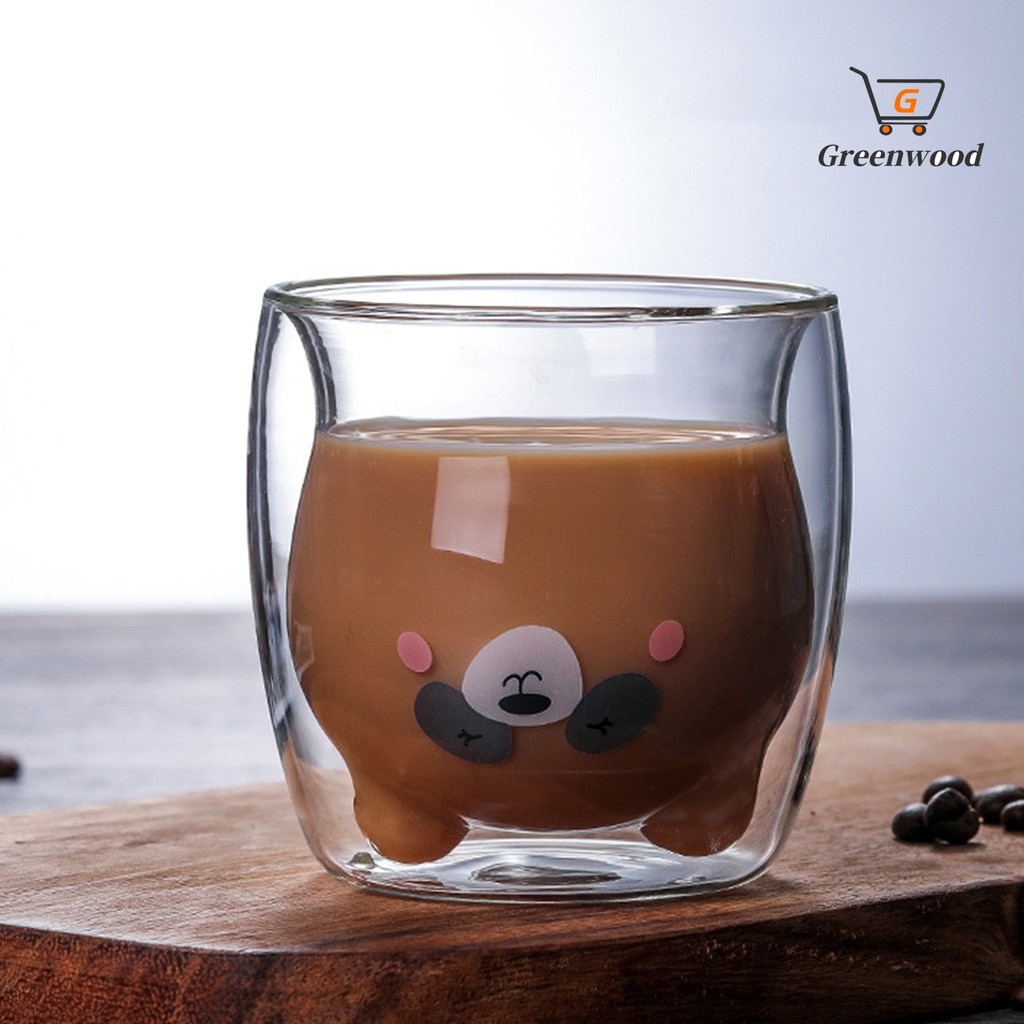 250ml Cartoon Bear Double Wall Insulated Coffee Milk Water Glass Cup Juice Mug