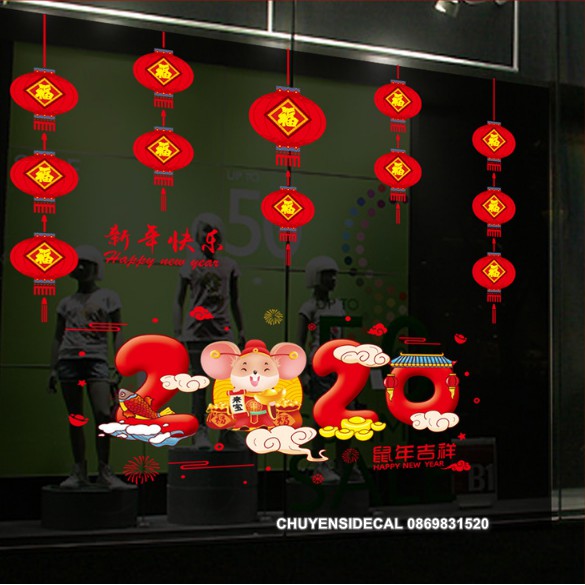 COMBO DECAL TẾT - Lồng đèn Mini phối 2020 trơn ( 2 tấm )