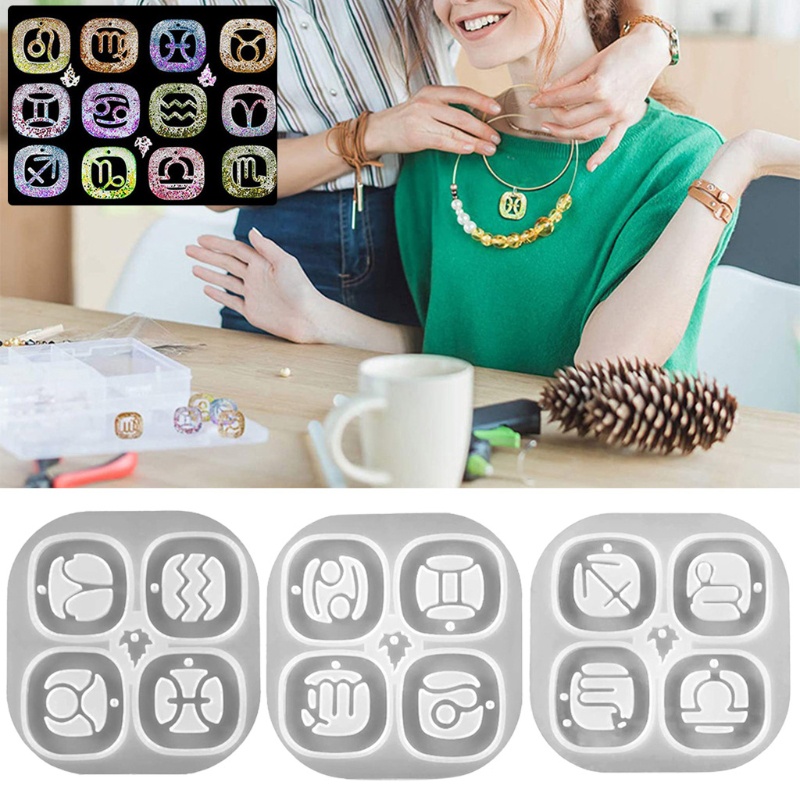 Sa Khuôn Silicon Làm Móc Khóa / Trang Sức Hình 12 Cung Hoàng Đạo Lấp Lánh