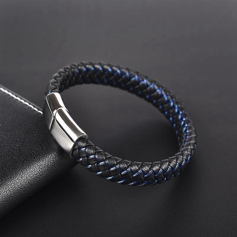 Vòng tay da bện phong cách punk nhiều màu tùy chọn cho nam