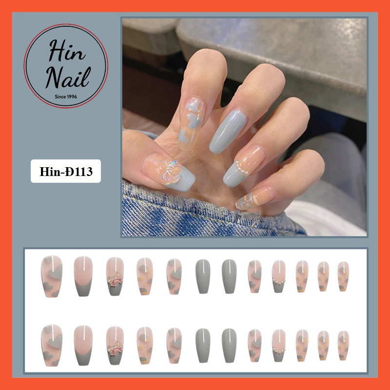 Móng tay giả đính đá Hin Nail form dài họa tiết bắt mắt