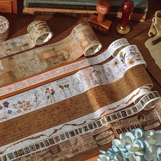 Băng keo giấy nhiều mẫu họa tiết phong cách vintage dùng cho trang trí sổ lưu niệm 35x200cm