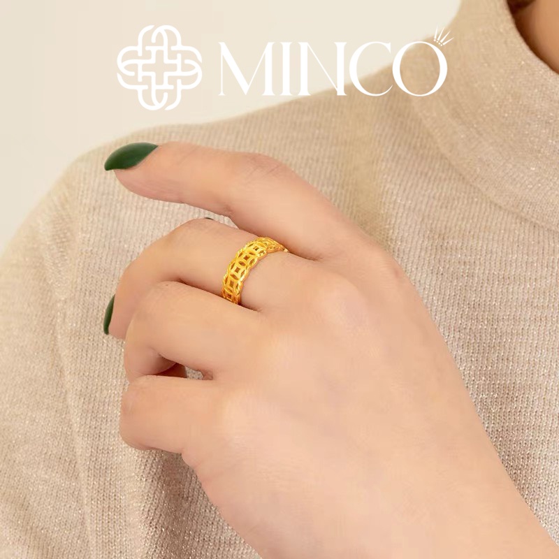 Nhẫn Kim tiền cao cấp Minco Accessories thiết kế đồng xu phong thủy màu vàng dành cho cả nam và nữ NT119