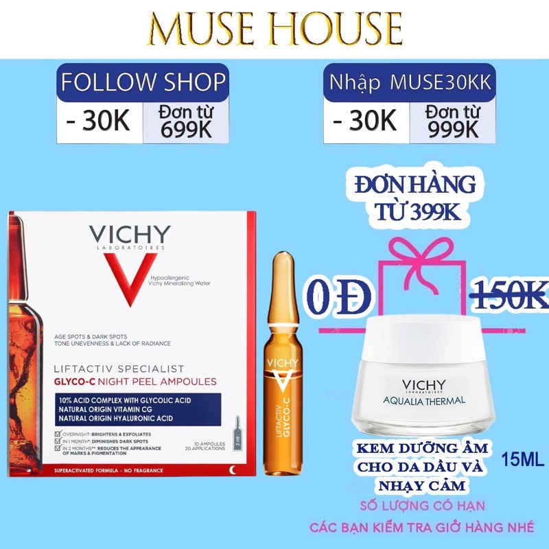 Serum giảm thâm nám tàn nhang ban đêm Vichy Liftactiv Specialist Ampoule Glyco C ngăn lão hóa sáng da - MUSE HOUSE
