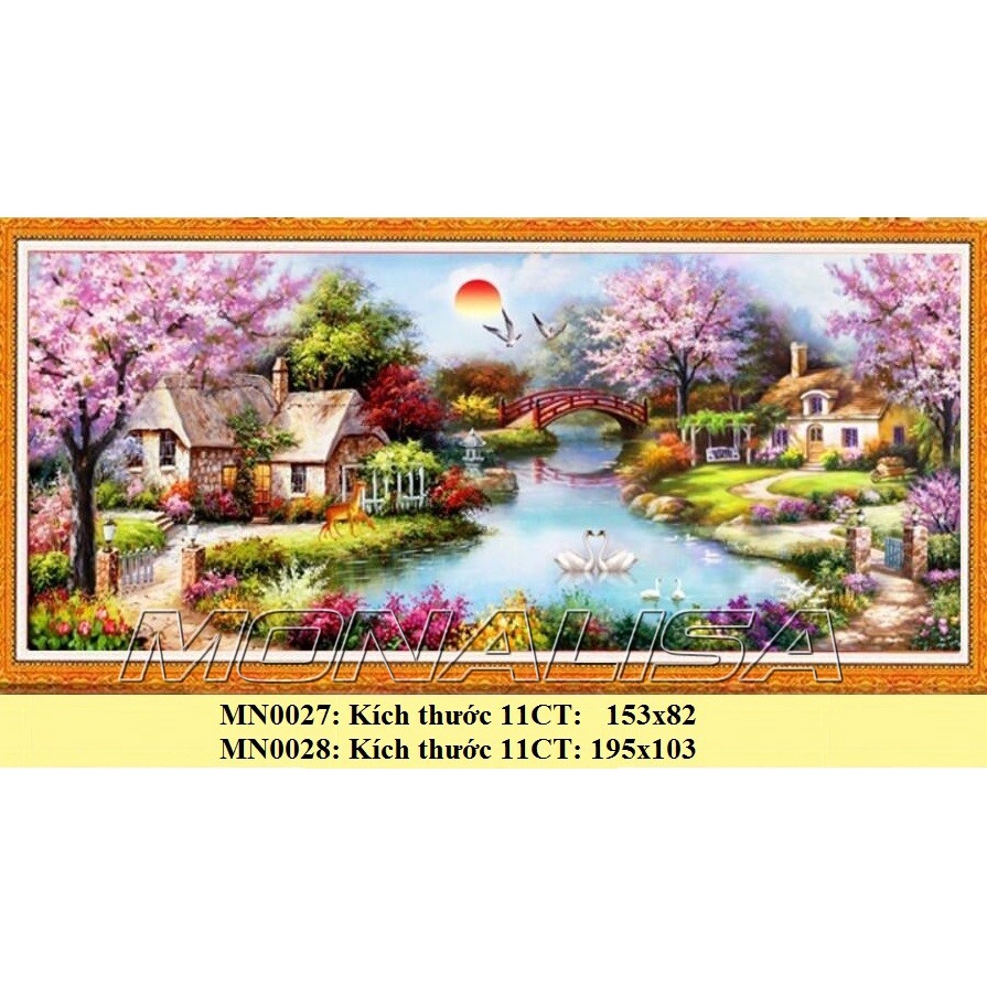 tranh thêu chữ thập phong cảnh tổ ấm hạnh phúc E111 - 100*55 - tranh chưa thêu