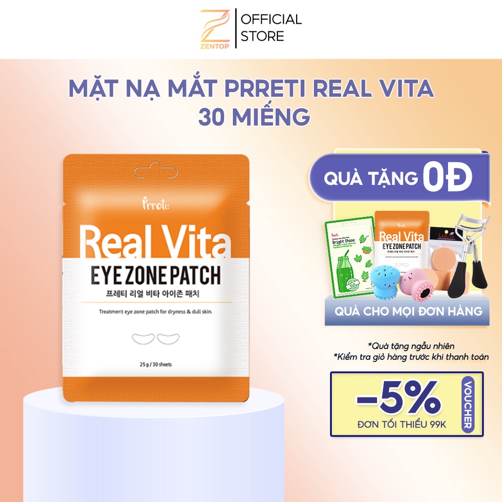 Mặt nạ mắt Prreti dưỡng ẩm giảm quầng thâm mắt ngăn ngừa nếp nhăn gói 30 miếng Zentop