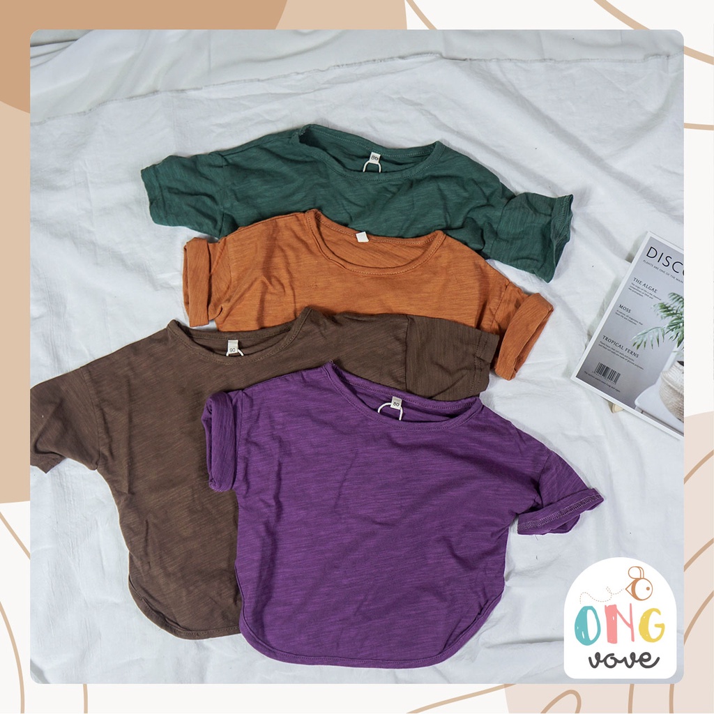 Áo phông unisex cho bé trai gái Ongvove -chất liệu cotton, form rộng dáng basic cổ tròn 1070