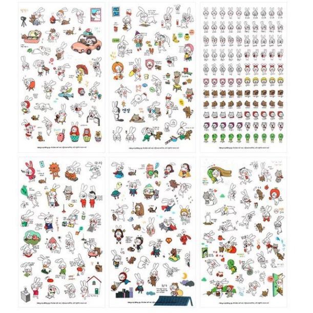 Set 6 sticker trang trí cute - Bộ 6 tấm hình dán sticker trang trí nhiều mẫu mèo thỏ gia đình  CHIP00144