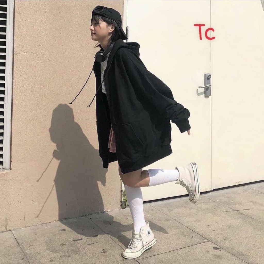 Áo hoodie nữ form rộng trơn có dây kéo mũ thời trang unisex | BigBuy360 - bigbuy360.vn