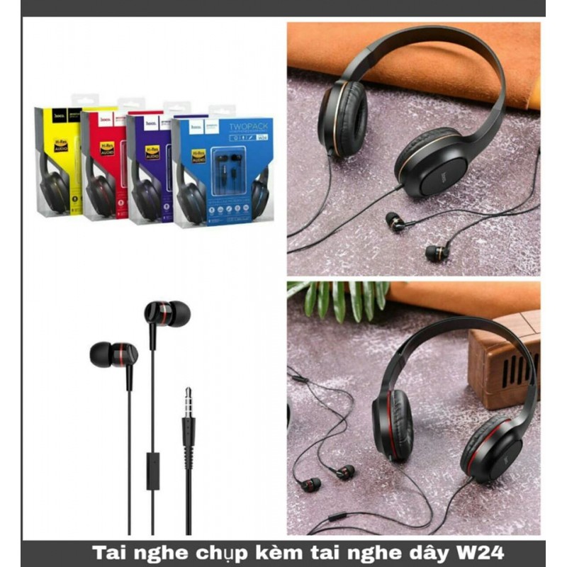 Tai nghe chụp tai Hoco W24 tặng kèm tai nghe nhét tai jack 3.5