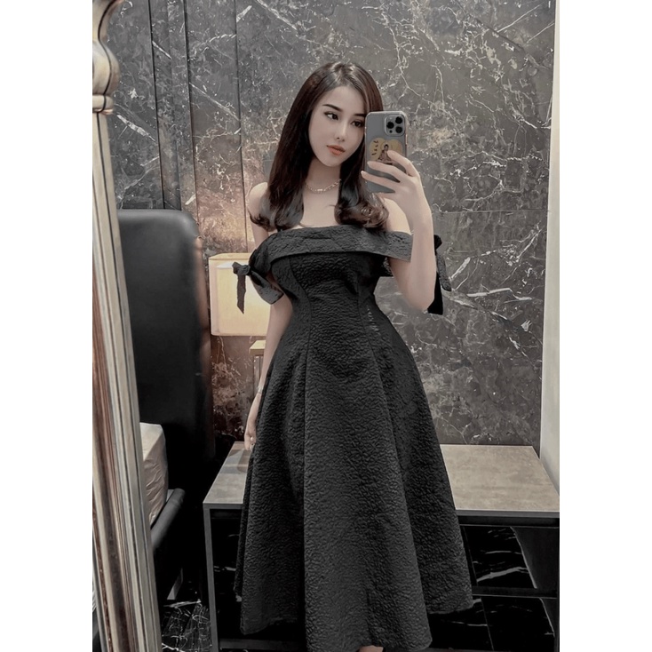 Mẫu Mới Đầm XÒe Nữ Gấm Xốp HOa nHí Có Mút Ngực Bẹt Vai Lả Lơi Dự Tiệc Siêu HOt Pu