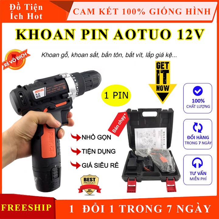 Bộ Máy khoan vặn vít không dây Aotuo 12V có đảo chiều
