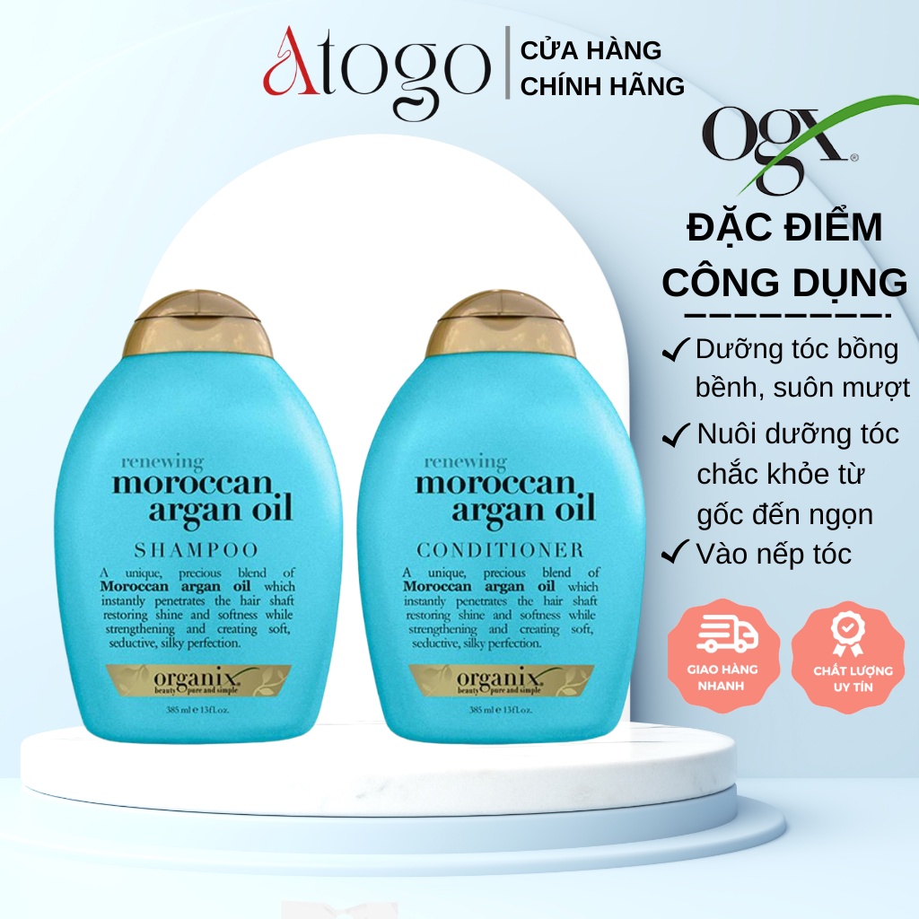 Bộ Dầu Gội Và Dầu Xả Phục Hồi Hư Tổn, Tóc Bóng Khỏe OGX Renewing + Argan Oil Of Morocco (385ml/Chai) - Xanh