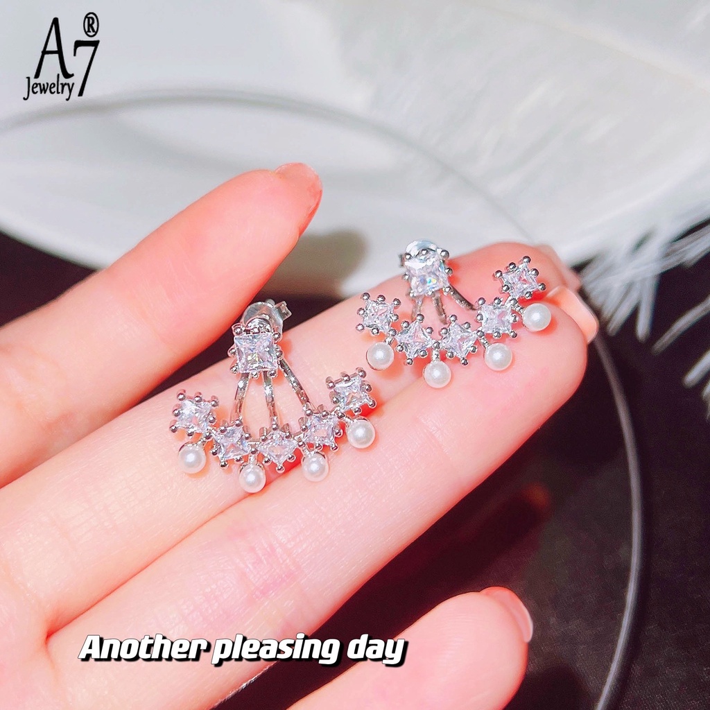 A7| Bông Tai Mạ Bạc 925 Hình Quạt Đính Ngọc Trai Nhân Tạo Thời Trang Dành Cho Nữ X4Y65