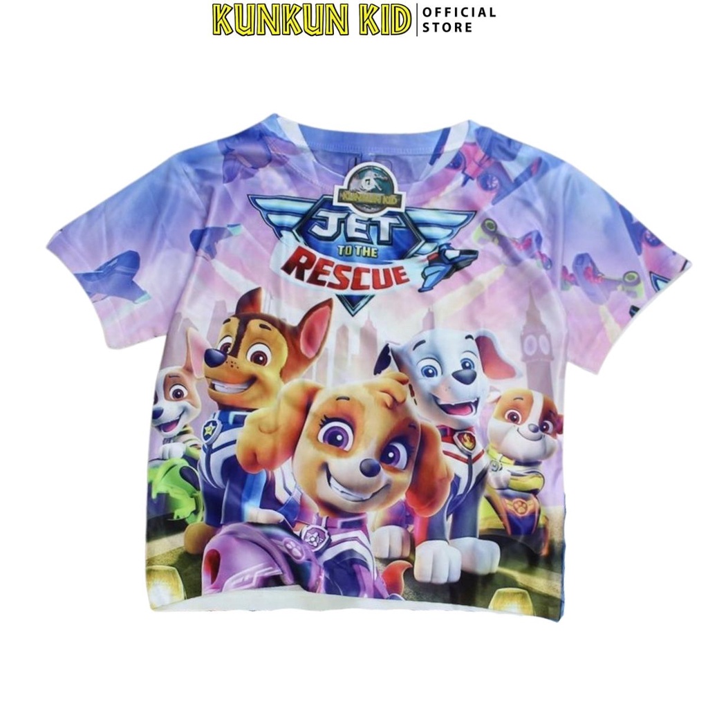 Quần áo bé gái thun lạnh in 3d tay ngắn hoạt hình chó cứu hộ Kunkun Kid TP539